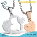 Beautiful jewelry stainless steel silver rose gold two piece heart necklace for couples